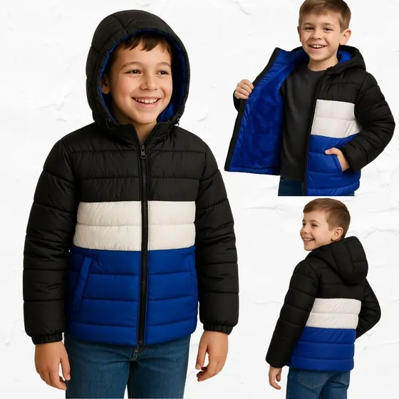 Jaqueta Infantil Puffer Peluciada E Acolchoada Com Capuz