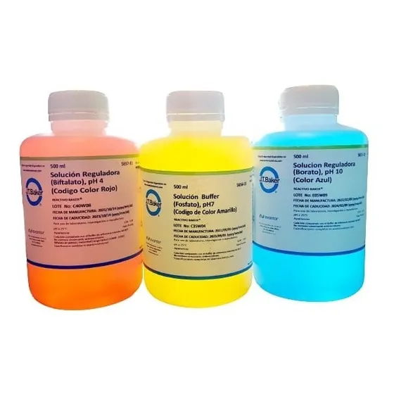 Kit Soluciones Buffer Colores De Ph 4, 7, 10, 500 Ml C/u