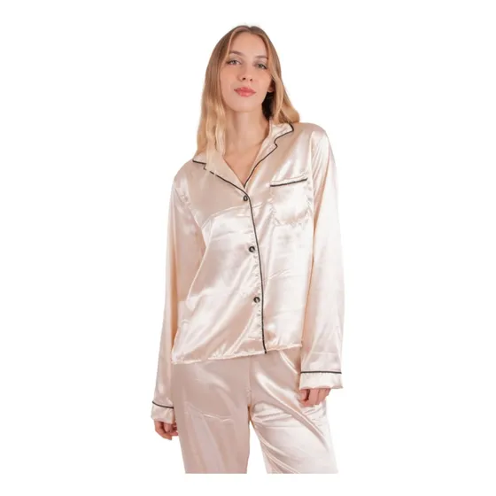 Pijama Mujer Seda Largo Invierno Pantalon Y Remera 