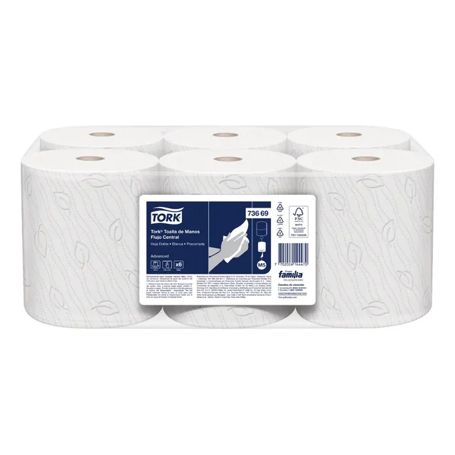 Papel Toalla En Rollo Precortada Hoja Doble Tork Blanco 6x12