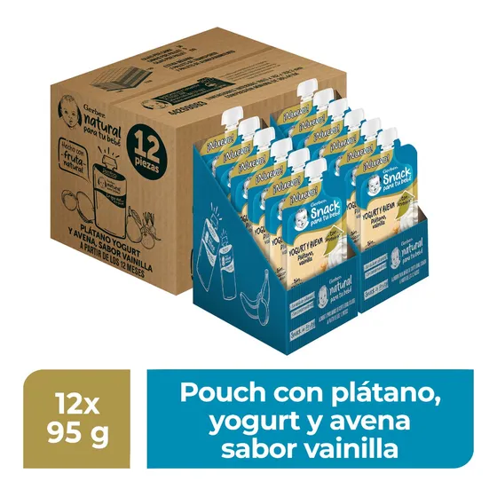 Snack Gerber de Plátano, Yogurt y Avena 12 Pouches 95g c/u