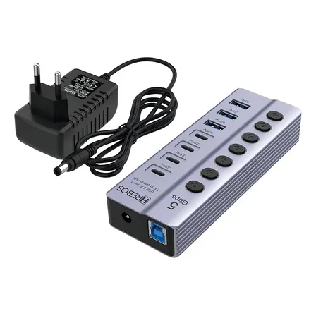 Hub 7 In 1 Para Notebook E Mac Com 3 Usb E 4 Type-c Gbps 3a