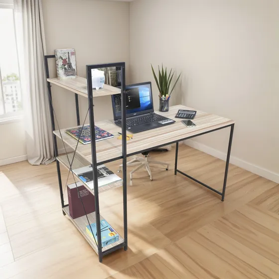 Escritorio Oficina Repisa Para Computadora Estilo Industrial Beige