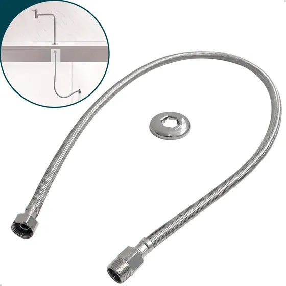 Engate Mangueira Flexível 1m Aço Inox 304 Quente Fria Rabicho Trançado Entrada 1/2 Macho Femea 100cm Dona D.cor