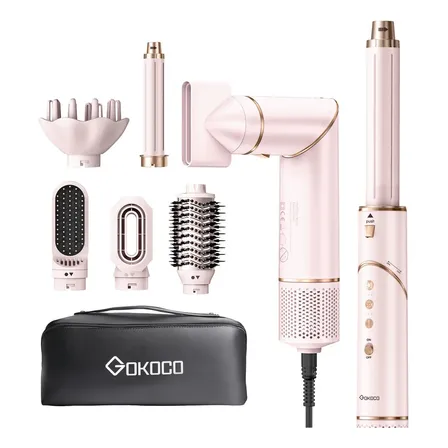 Secador De Cabelo Gokoco Com 7 Em 1 Escova Hot Air Styler Cor Rosa