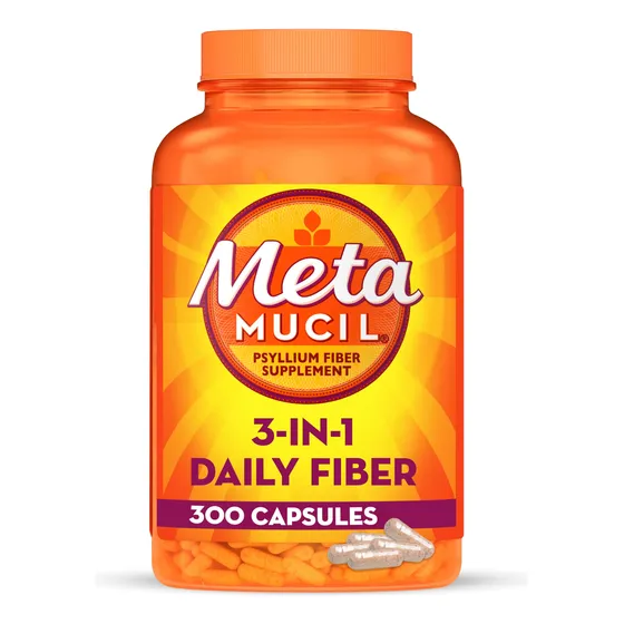 Suplemento Metamucil, Cápsulas De Fibra 3 En 1, 300 Unidades