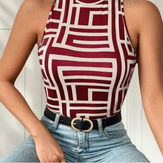 Blusa Remera Sin Manga Con Cuello Teffy
