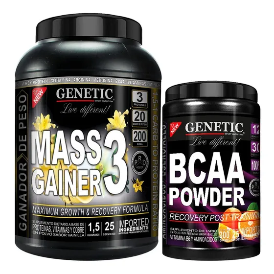 Masa Muscular Mass Gainer 3 1,5kg Aminos Bcaa Powder Genetic Sabor Vainilla