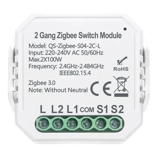 Modulo Interruptor Zigbee Vhome Sin Neutro 2 Ch O 924 Vshop