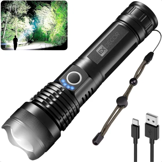 T9 Lanterna Tática Led Recarregável Ex Decor A Mais Potente Zoom Xhp50 Luz Branco A Prova D'agua