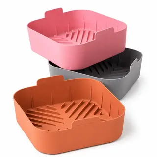 Kit 3 Formas Silicone Air Fryer Reutilizável Antiaderente Fácil Limpar Limpeza Coisas de Casinha