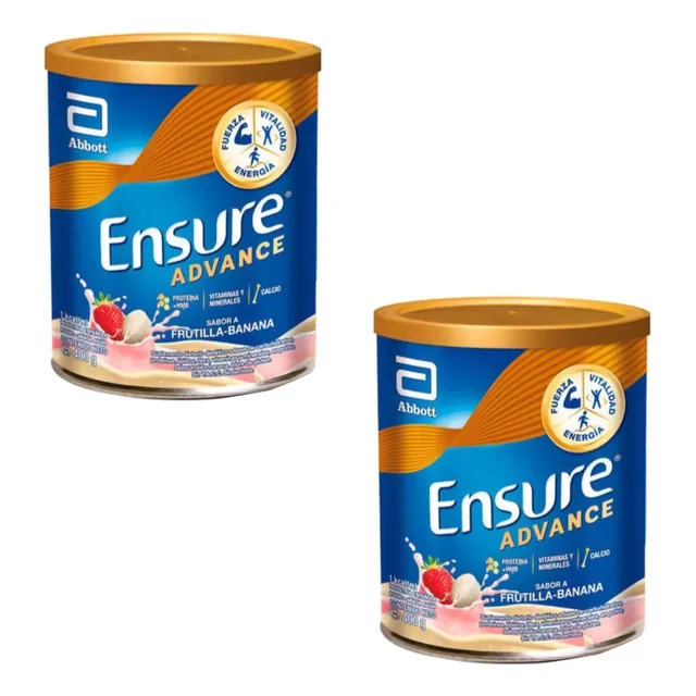 Kit 2 Latas Ensure Morango Com Banana 400 Gramas Cada Lata