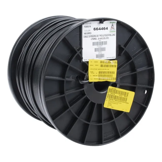 Bobina Cat5e 305 M Cat5e Con Gel Exterior Negra Intemperie