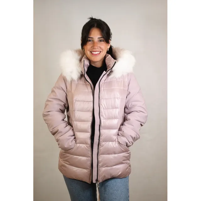Campera Corta Dama Leket De Abrigo Capucha Con Piel Lila