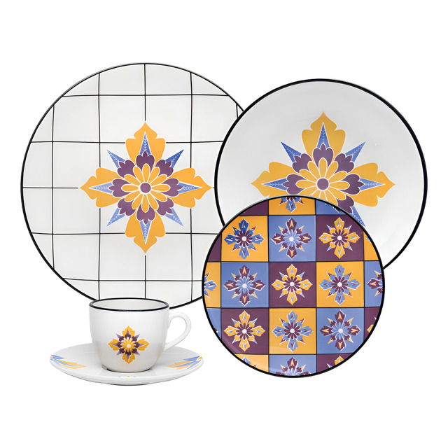 Aparelho De Jantar E Chá 20 Pçs Oxford Coup Grid Multicor Aparelho De Jantar E Chá 20 Pçs Oxford Coup Grid Multicor