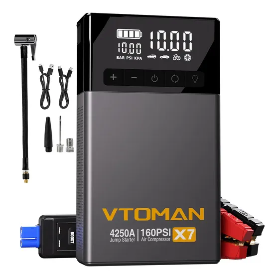 Arrancador de batería Vtoman X7 4250a con compresor inflador color gris