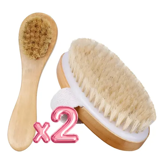 Duo Cepillos Facial Y Corporal Exfoliante Piel Muerta Bambú