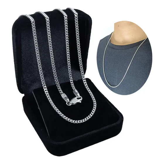 Cordão Corrente Prata 925 Grumet 70cm Escamada Fina 2mm Luxo Cor Prata 925 Legítima