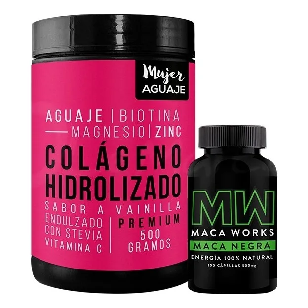 Colágeno Hidrolizado Sabor Vainilla 500g + Maca Negra 100 Cá