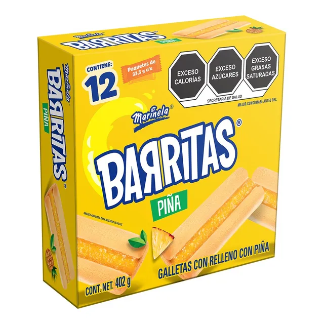 Barritas Marinela Galletas Con Relleno De Fresa Y Piña 12paq Estilo Piña