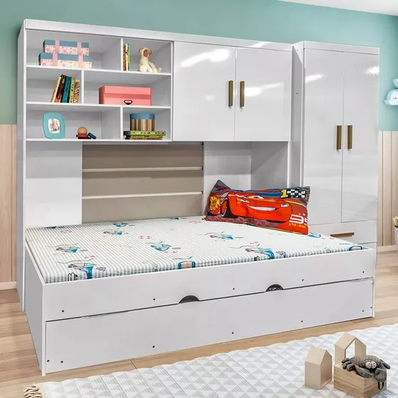 Quarto Juvenil Com Guarda Roupa 2 Portas Bicama Solteiro