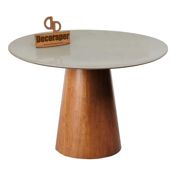 Mesa De Jantar Tampo Laqueado E Vidro 80cm Cone Envernizada