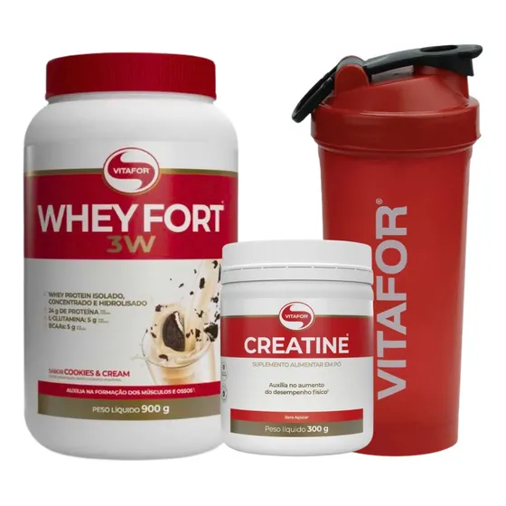 Whey Fort 3w Vitafor 900g + Creatina Monohidratada 