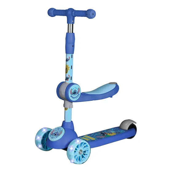 Scooter 2 En 1 Con Asiento Stitch 3 A 7 Años Con Luces Color Azul