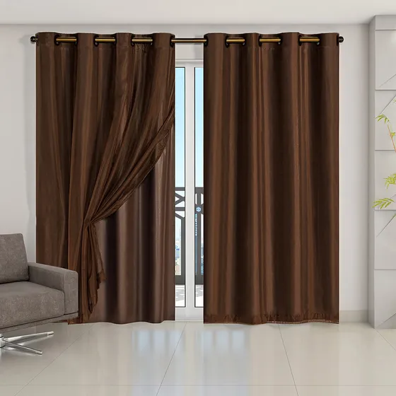 Cortina Blackout Pvc Com Tecido Voil 4,20 M X 2,50 M Tabaco