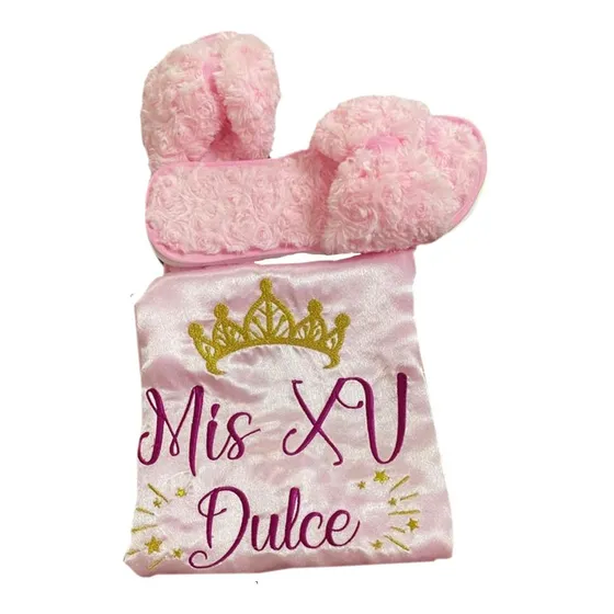Bata Personalizada + Pantuflas Para Novias, Xv Años Y Damas 