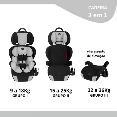 Cadeirinha Booster 3 Em 1 9 A 36kg Cinza E Preto Cadeirinha Booster 3 Em 1 9 A 36kg Cinza E Preto