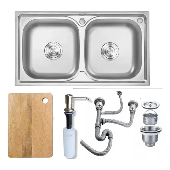 Pileta Bacha Cocina Doble 78x43 Con Accesorios Deco.
