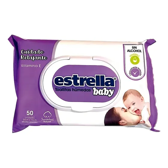 Toallitas Humedas Estrella Baby Cuidado Relajante X 50 Unidades Sin Parabenos Ph Balanceado Sin Alcohol Con Vitamina E