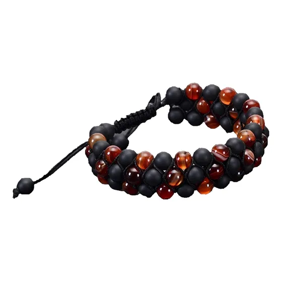 Pulsera Royal Madriz Piedra Natural Onix Y Ágata Roja