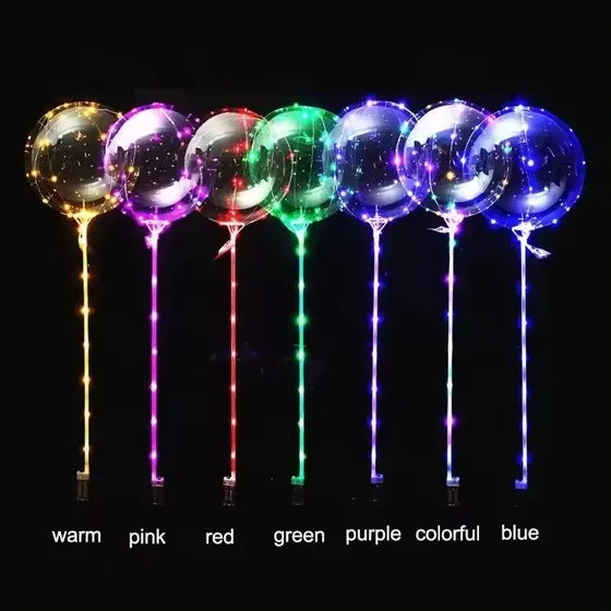 Globo Burbuja 30 PuLG Con Varilla Transparente 70 Cms Led