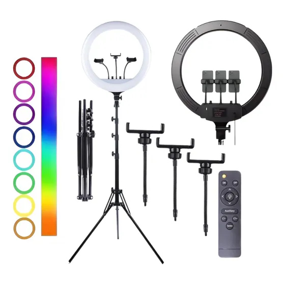 Aro Luz Rgb Led 45cm Profesional Soporte Cel X3 Trípode 2m Veoquiero