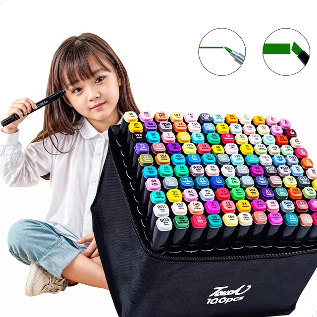 Conjunto Canetas 100 Cores Marcador Permanente Ponta Dupla Conjunto Canetas 100 Cores Marcador Permanente Ponta Dupla