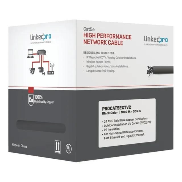 Bobina Cable Negro 305m Cat5e Ftp Blindado Intemperie Datos