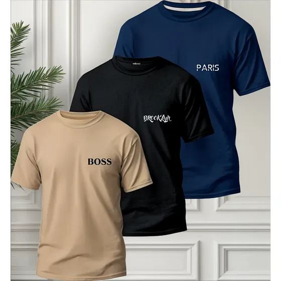 Kit 3 Camisetas Algodão Básica Camisa Chefe Paris Brooklyn