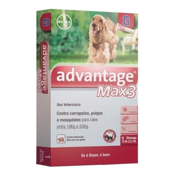 Advantage Max3 Para Cães De 10 A 25 Kg - 2,5 Ml