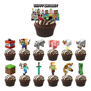 Minecraft Insertos De Pastel Decoracion Para Cumpleaños 26pcs Minecraft Insertos De Pastel Decoracion Para Cumpleaños 26pcs
