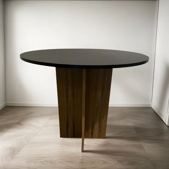 Mesa Comedor Amorfo Redonda 80cm Negra Y Base Petiribi
