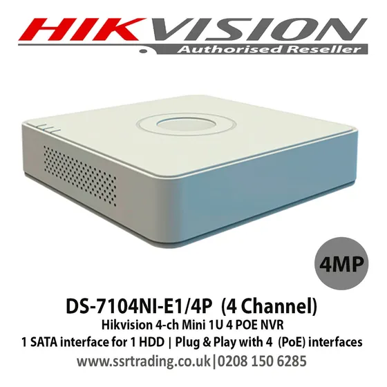 Nvr Hikvision 4 Canales 4 Poe 4mpx Ds-7104ni-e1/4p