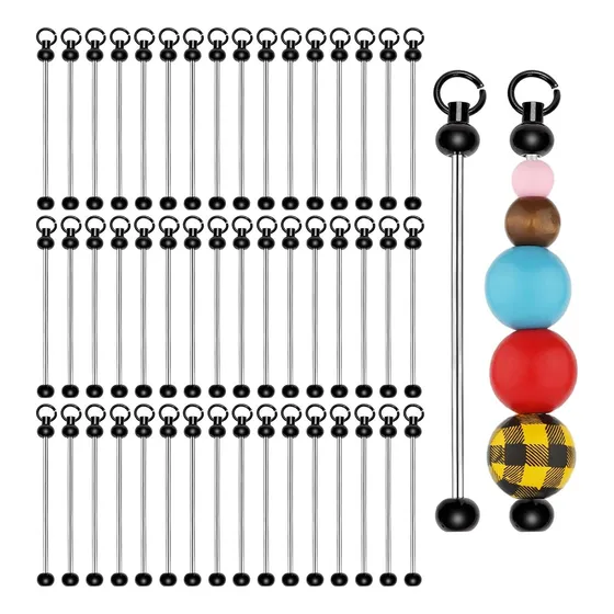 50 Peças De Chaveiros Em Branco Com Miçangas, Metal Diy Bead