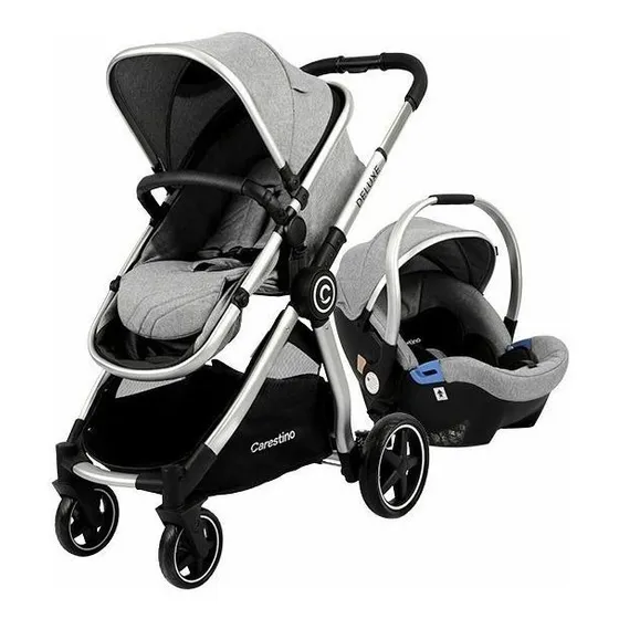Cochecito Carestino Travel System Deluxe V2 Con Accesorios Gris