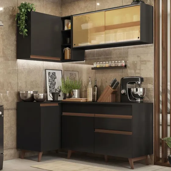 Cocina Integral Completa Modular Madesa Reims Con encimera Color Negro