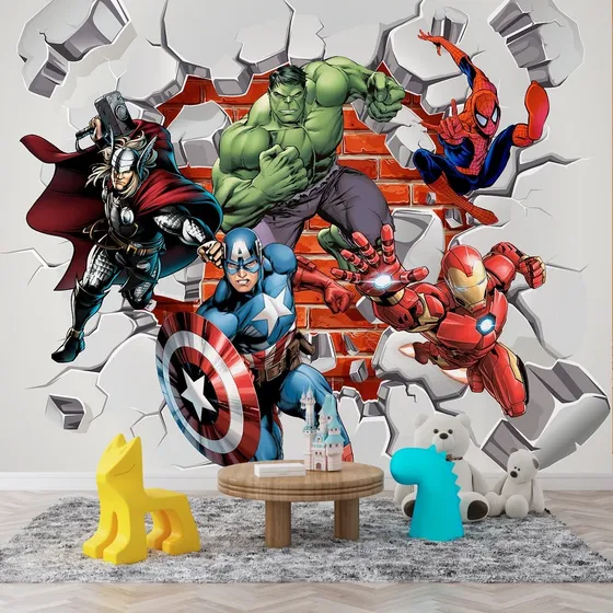 Papel De Parede Adesivo Vingadores 3d 3m² + Brinde