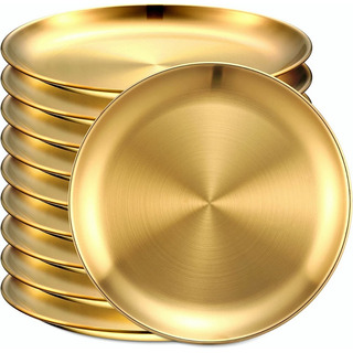 Plato Llano De Metal Redondo De Acero Inoxidable 23cm 4pcs Plato Llano De Metal Redondo De Acero Inoxidable 23cm 4pcs