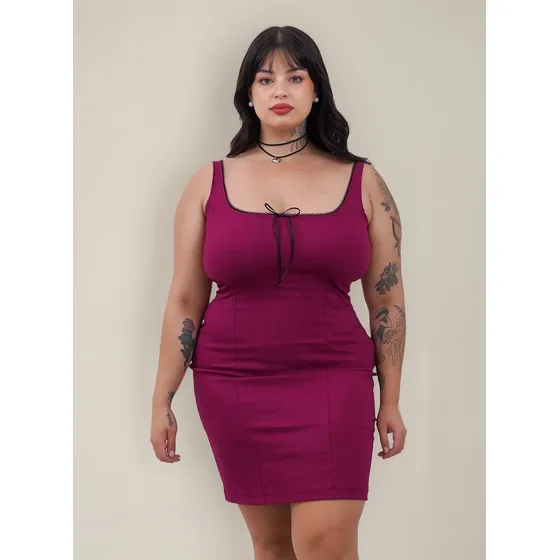 Vestido De Bengalina Con Encaje Y Moño - Talles Grandes