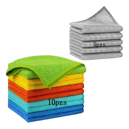 10 Paños De Limpieza De Microfibra Y 5 Paños Acero Cocina 15pcs Estilo-1